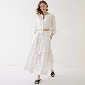J CREW White Cotton Embroidered Eyelet Maxi skirt